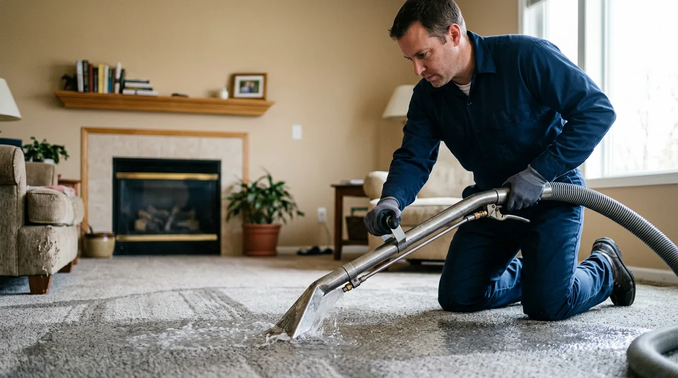 Water damage restoration technician working near Maywood, NJ